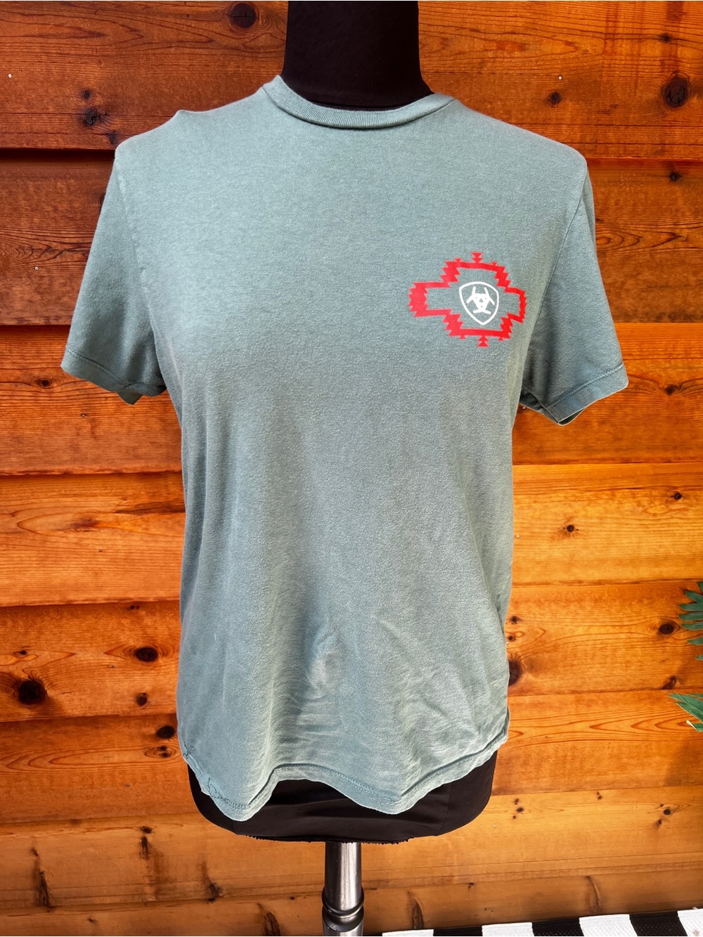 Ariat Sage Green Short-Sleeve Tee with Red Graphic